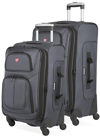 SWISSGEAR Sion Softside Expandable Spinner Luggage Durable Lightweight Travel Suitcase, Dark Grey, 2-Piece Set (21/25)