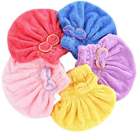 Ipetboom Korallenfleece Haartrockenhut 5 Stück Extra Groß Und Saugfähiges Mikrofaser Haarwickelset Mit Schleife Schnell Trocknende Haarmütze Für Bad Dusche Und Reisen