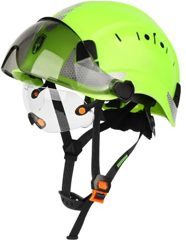 GREEN DEVIL Casque de protection industriel certifié EN397 & EN166 avec visière colorée + transparente, casque de sécurité avec double visière pour construction, artisanat et industriel, casque de
