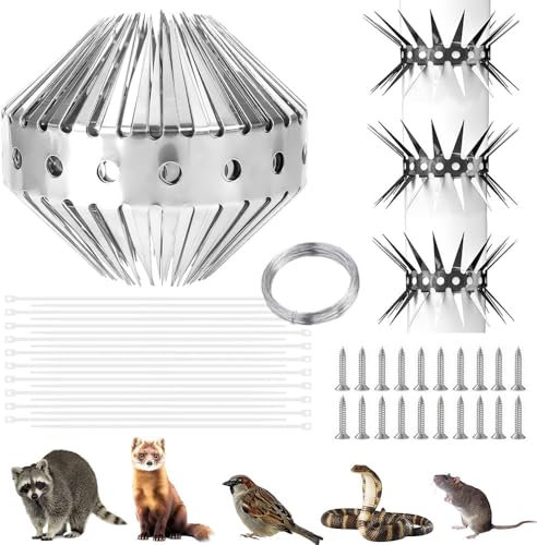 Protezione per martore in acciaio inox, 200 cm, protezione per martore, con accessori, procione, grondaia, grondaia, albero, spaventapasta per alberi