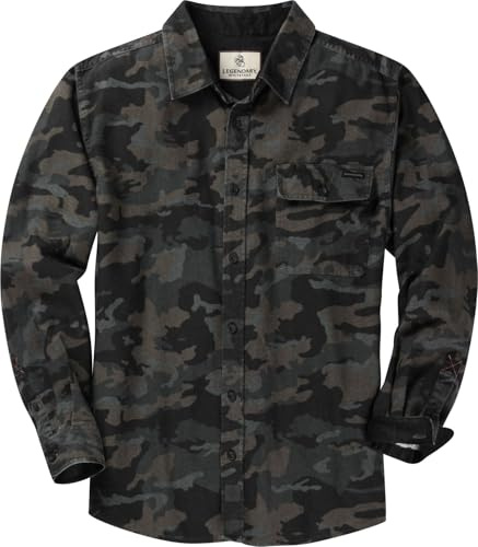 Legendary Whitetails Mens Long Sleeve Button Down 100% Cotton Flannel Shirt, Nocturnal Camo, LRG