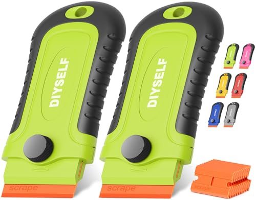 DIYSELF 2-Pack Plastic Scraper – Ideal for Hob Cleaning, Car Glass, Labels & Stickers Removal (Green)