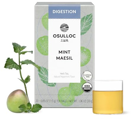 OSULLOC Mint Maesil, Peppermint Tea with Maesil (Korean Plum), Refreshing Herbal Tea, Digestion support, 20 Count, 1.27 oz