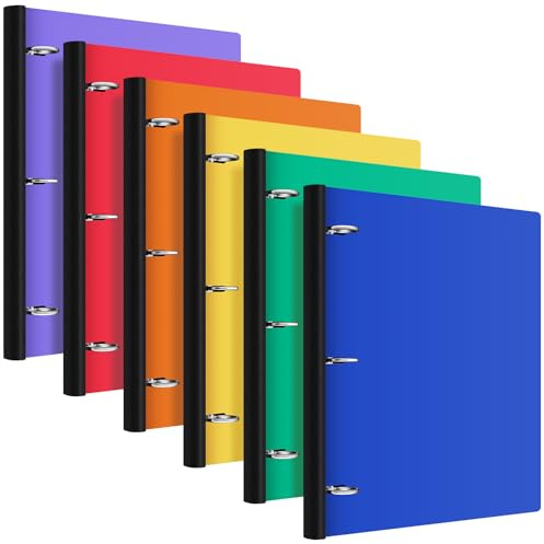 Henoyso 6 Pcs 0.75 Inch Telescoping 3 Ring Binder with Expandable Telescoping Spine 175 Sheets Capacity 3 Round Rings Flexible Plastic Notebook Binder for School, Office(Multicolor)