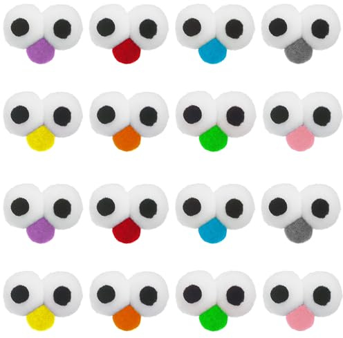 Niuhong 16 Pcs Haciendo Pompones Coloridos Arte Divertido Pompones Con Ojos Nariz Peluche Esponjoso Pompón Pequeño Decoración Costura Dibujos Animados Lindos Accesorios Manualidades DIY (A)