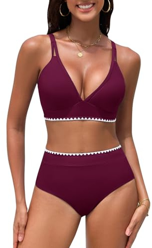 UMIPUBO Maillot De Bain Femme 2 Pieces Taille Haute Bikini Push Up Rembourré Gainant Ventre Plat Sexy Cache Ventre D'Été Plage Classique Slim Deux Pièces Ensemble Swimwear