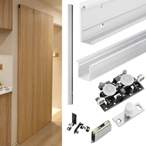 schiebetürbeschlag Soft-Close- und Soft-Open-Schiebetürbeschlag-Set mit verdeckter Innenschiene, robustes, schienenloses Schiebetürbeschlag-Set für Küche und Bad(4 wheels,36in/91.44cm)
