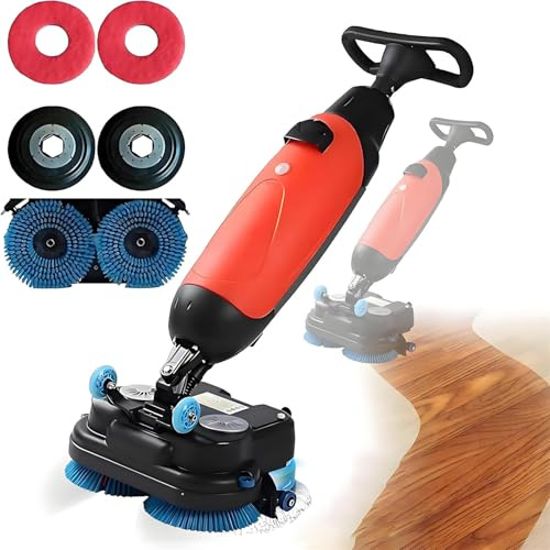 HajMyrdonyx 18 Commercial Floor Scrubber Machine, Mini Floor Machine, 13000 Sqft/H, Cordless Floor Washer, Hand Push Scrubber Dryer, 350 RPM Rotary Double Brushes for Supermarkets