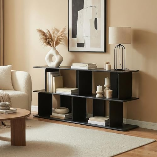 [en.casa] Standregal Gäljami Bücherregal 160 x 35 x 74 cm Raumteiler Regal mit 4 offenen Fächern Aufbewahrungsregal für Wohnzimmer Flur Homeoffice Schwarz