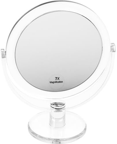 Fantasia Standspiegel rund - zweiseitig, normal und 7-fache Vergrößerung, Make Up Spiegel Ø 16cm, Höhe: 22cm, Metall/Acryl