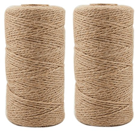 ILIKEEC Jute Twine 656 Feet Natural Arts Crafts Jute Rope Durable Packing String for Photos, Gifts and Gardening Applications (2MM 328FT 2PCS)
