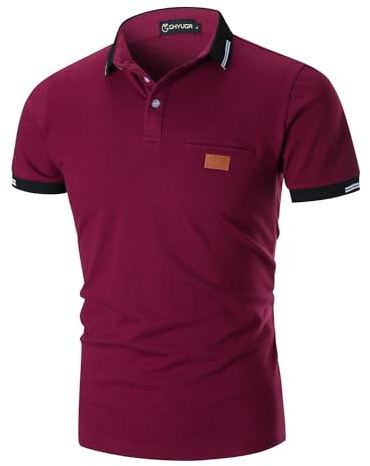 GHYUGR Kortärmad polotröja för män, kontrastfärger, golf, tennis, t-shirt, Röd 1, XL
