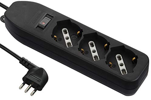 Electraline 61999 Multipresa 3 Posti polivalenti, Cavo 1.5 m, Spina Piccola 10 A, 3 Posti, Nero