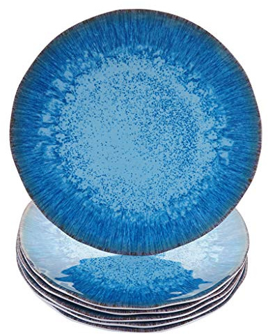 Topmela Melamine Dinner Plate Plastic Bread Butter Plates Set of 6 Pcs 11 inch Lightweight Shatter Proof Chip Resistant Dishwasher Safe Not Microware Not Oven(Light Blue)