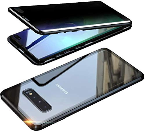 Anti-peep Magnetische Handyhülle für Samsung Galaxy S10 Hülle 360 Grad Magnetische Adsorption Metall Schutzhülle Anti-Spy Gehärtetem Glas Privacy Screen Schutz Case Anti-Spähen Cover,Schwarz
