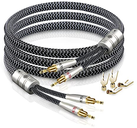 SKW 1 Paar lautsprecherkabel mit bananenstecker, Kupfer und Silberlitzendrähte Lautspecher-Kabel für Heimkino, Verstärker, Lautsprecher,HiFi System - 3M