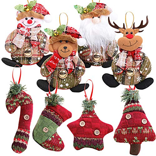 8 Pcs Weihnachtsfiguren Klein Weihnachtsbaum Anhänger Weihnachtsdeko Figuren Weihnachtsbaumschmuck Weihnachtsanhänger klein Christbaumschmuck Figuren für Deko und Basteln