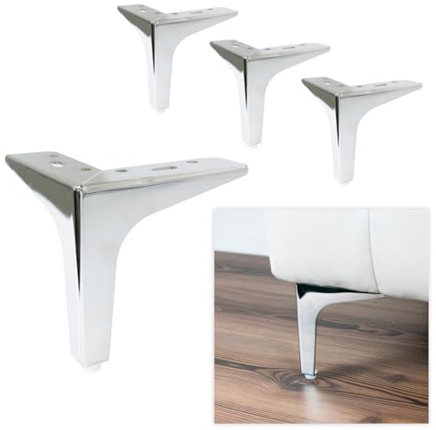 P17 - Siena | Set mit 4 Füßen + 16 Schrauben | Chrom glänzend | Höhe 15 cm | Beine für Sofas, Möbel, Schränke, Sessel | Füße aus Metall für Moderne und Elegante Design-Einrichtung |