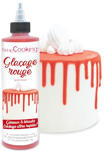 ScrapCooking - Glaçage Rouge Prêt à l’Emploi - Chocolaté & Séchage Rapide - Pour Pâtisseries, Éclairs, Gâteaux, Biscuits, Desserts, Dripcake & Cake Design - 4700