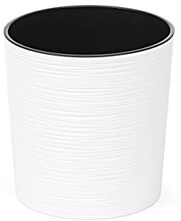 HappyFlower Blumentopf Pflanzkübel inkl. Einsatz rund Meißel-Optik Übertöpfe (Weiß, Durchmesser 30 cm/Höhe 30,5 cm)