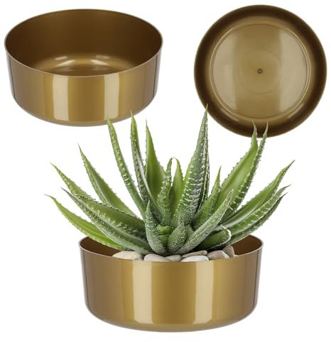 KADAX Flower Bowl fatta di plastica, ciotola rotonda, ciotola di piantagioni, fioriera, ciotola di plastica per davanzale, tavolo, soggiorno, fioriere (⌀ 26 cm, oro)