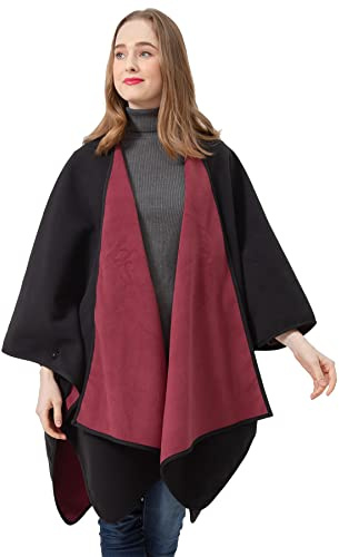 BYOS Womens Winter Oversized Reversible Solid Fleece Poncho Blanket Wrap