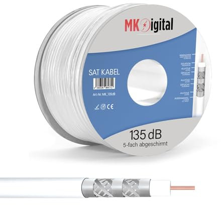 MK-Digital Koax kabel 135dB Sat Koaxialkabel, Antennenkabel 5-Fach geschirmt für DVB-S / S2, DVB-C, DVB-T, BK Anlagen, Satkabel,Schwarz,Weiß, 100-500m (Weiß - Stahl Kupfer, 100 meter)