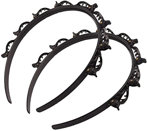 DIY Bangs Haarband Clip Haarnadel, doppellagig, Twist Zopf Stirnband Haar-Werkzeuge, Frauen Haar-Accessoires, Twist Clip Stirnband mit gezahntem Stirnband, Zopfwerkzeug (schwarz, 2 Stück)