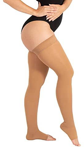 RIEMTEX PREMIUM Kompressionsstrümpfe Schenkel CCL2 offene Spitze | 6 Farben | 23–32 mmHg | PREMIUM Serie 3230 | Caramell/Burgundy/Schwarz/Brown/Navy/Anthrazith | komfortabel für den Alltag