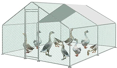 Randaco Hühnerstall Freilaufgehege mit Schloss, 3x4x2m Verzinkter Stahl Verzinkter Stahlrahmen, PVC-beschichtetes Schatten Dach, für Hühnerkäfig Geflügelstall Vogelkäfig Kleintiere