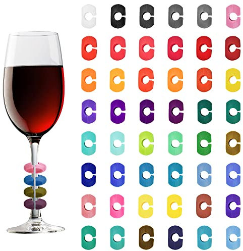 THATSRAD 48 PCS Glasmarker Silikon Weinglasmarkierer Wiederverwendbarer Glasmarkierung Glasmarkierer Glasrand Ring Buntes Silikon Glas Markierung Gläser Markierung Silikon für Weinglas Champagnerglas