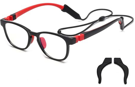 JM Kids Blue Light Glasses, Computer Gaming Grasses for Girls Boys Age 3-10, Anti Blue Ray TR90 Eyeglasses Black Red Square Style