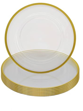 Trimming Shop Piatti Decorativi per Feste, Piatti in Vetro con Bordo in Oro con Fiore Perla per Decorazione della tavola 33 cm, 6 Pezzi