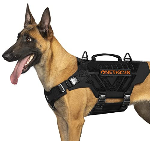 OneTigris X Armor Taktisches Hundegeschirr, Sicherheitsgeschirr mit Vollmetallschnalle und D-Ring, Hochpräzises Laserschneiden, Brustgeschirr mit 2 Griffe Hundeweste für Große/Mittlere Hunde