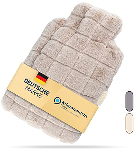 Vybelle Wärmflasche mit flauschigem Kuschelbezug [2 Liter] Auslaufsichere Wärmflasche Groß aus Naturkautschuk mit maschinenwaschbarem Bezug - Bettflasche Hot water Bottle …
