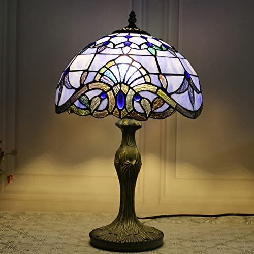 Tiffany Stil Tisch Licht Buntglas Lampe Schirm Lila Tulpe Blume Lesepult Licht 12 Zoll für Schlafzimmer Studie Wohnzimmer Studenten Büro,E