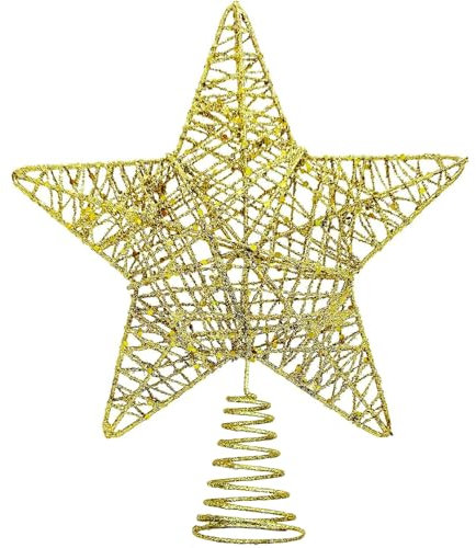 Gold Star Christmas Tree Topper Decoration Christmas Tree Gold Star Decorations Glitter Stars for Xmas Tree Festive Decs