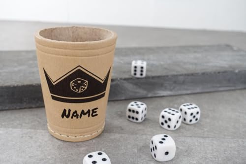 Garage-SixtySix Knobelbecher Motiv: KÖNIG | Echt Leder Würfelbecher | Krone | inkl. 6 Würfeln | Personalisierbar | Mit Name 4