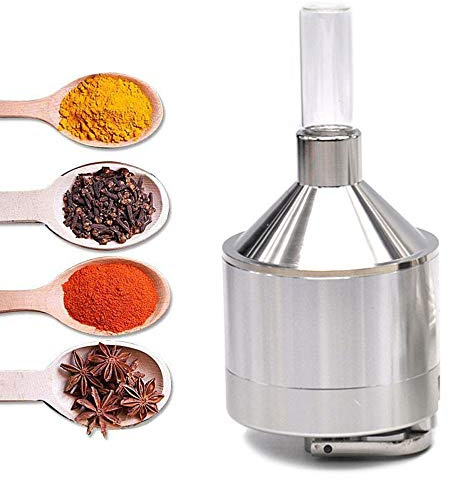 BE-TOOL Molinillo de polvo manual de aluminio con botella de vidrio y embudo de manivela de metal adecuado para cocina, cafetería