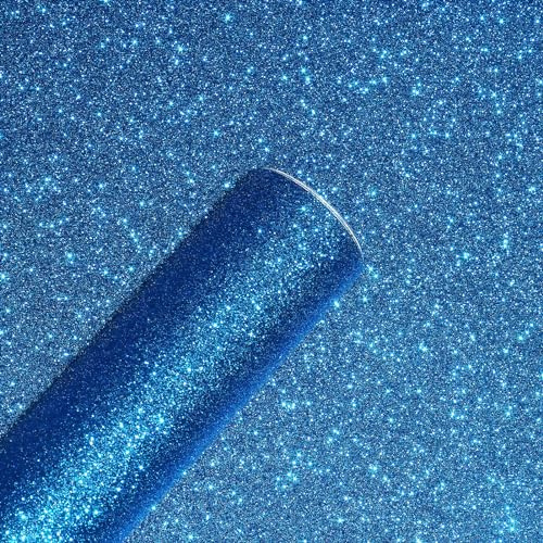 Yullpaper Glitzer Tapete Blau Dekofolie Möbelfolie Selbstklebend Klebefolie für Schlafzimmer Schrankfolie Glitzer Tapeten Wohnzimmer Selbstklebende Folie Möbel Puppenhaus Tapete Blau 40cm X 200cm