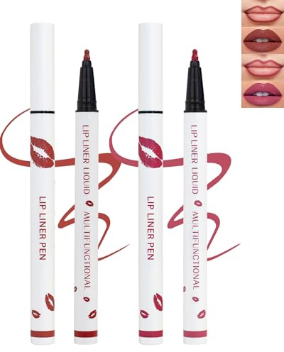 Matte Lip Liner-2Pcs, 2 in 1 Dark Red Pink Liquid Lipliners Pencil & Lip Stick, Long Lasting Waterproof Non-Stick Cup Lip Tint Stain, Stay On Lipstick 24 Hours, Lip Glosses Makeup Gift for Women-1+2