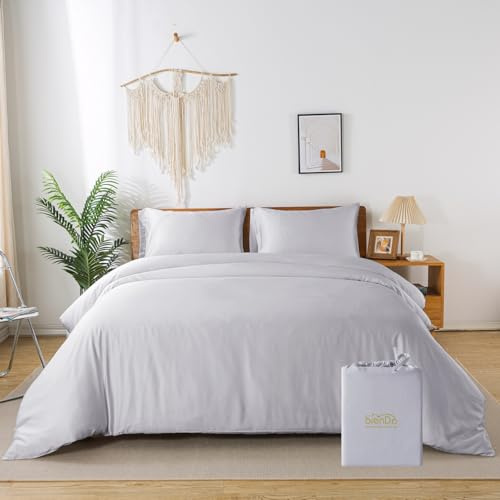 bienDo Bamboo Bedding Double Duvet Set, Vegan Silk, Silky Soft & Cooling, Breathable, Hypoallergenic, 400 Thread Count - Light Grey