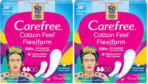 Carefree Slipeinlagen Cotton Feel Flexiform mit Frischeduft, 100% atmungsaktiv mit langanhaltendem Frischegefühl, Größe Normal, 56 Stück (Packung mit 2)