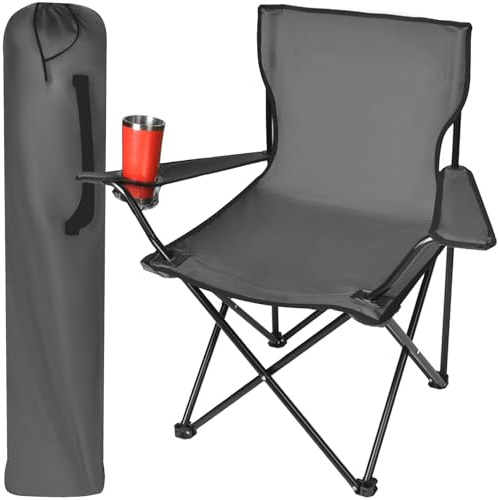 Sedia da pesca pieghevole da campeggio con braccioli e portabevande fino a 100 kg, pieghevole, con borsa per il trasporto, nero/grigio/verde, 23675, colore: grigio
