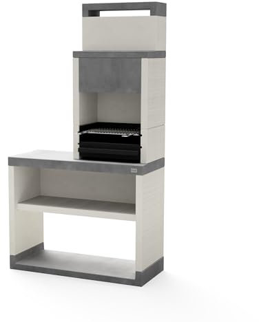 TUOZI - Einbaugrill für Holz und Holzkohle Modell PLAN 2 (Grau/Weiß - 110 x 47 x 206 cm) REF: T00877 - Für den Außenbereich
