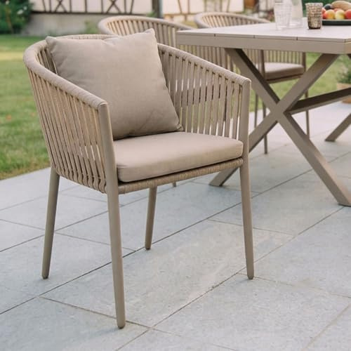 IDIMEX Gartenstuhl ISOLA 6er Set, Champagner/beige - Outdoor Stuhl mit pulverbeschichtetem Aluminiumgestell, Rope Bespannung, Wasserabweisende, strapazierfähige Polster