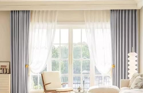 Homxi Vorhang Blickdicht 2er Set,2 x 102W x 214H cm,Blickdichte Vorhänge Schlafzimmer Hellgrau Einfarbig Vorhang für Haken