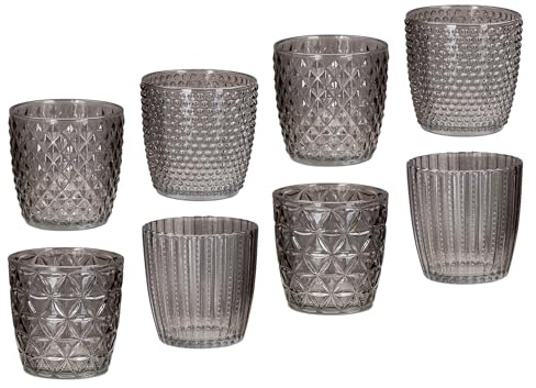 Set med 8 vindljus H7,5 cm Glas Grå Värmeljushållare Bordsdekoration Retro Dekoration Transparent Ljusstake Bordsdekoration Dekoration