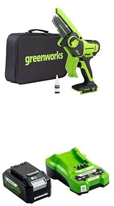 Greenworks 24V Mini-Kettensäge 4 Zoll (10cm) kabellose Akku-Kettensäge mit 4Ah-Akku, 7,8 m/s Kettengeschwindigkeit Elektro-Kettensäge für Baumzweige, Gartenarbeiten, Hof und Haushalt.
