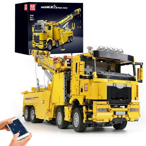 Mould King 17028 Abschleppwagen Dynamische Version BAU-LKW-Modellbausteine, 4833 PCS LKW Feuerwehrauto Pneumatik Kranwagen mit 7 Motoren Bausatz Kompatibel mit Technik